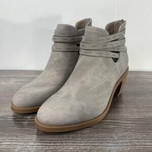 Frye And Co Petal Booties Womens Size 6 Gray Suede Cutout Ankle Boots Block Heel